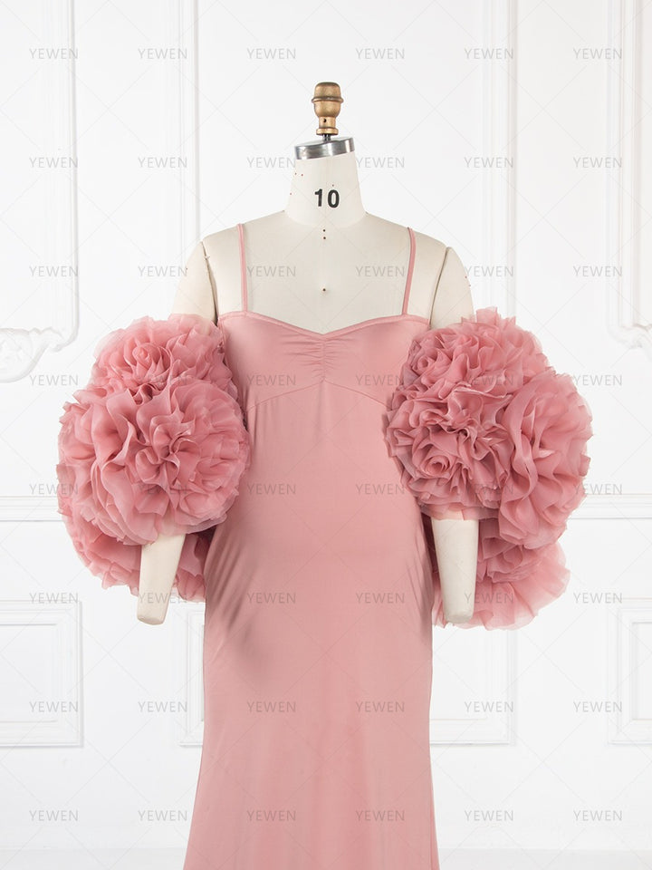 Pink Rose Cape Maternity Dress Photoshoot 2 Piece Set Gown YW260251