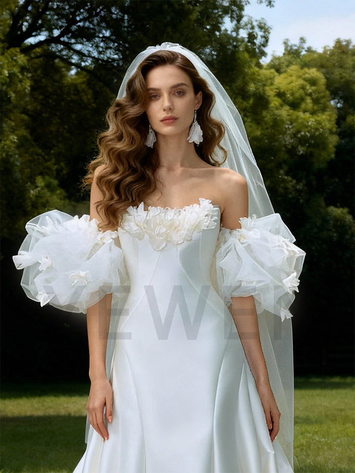 Satin Mermaid Wedding Dress with Detachable Sleeves