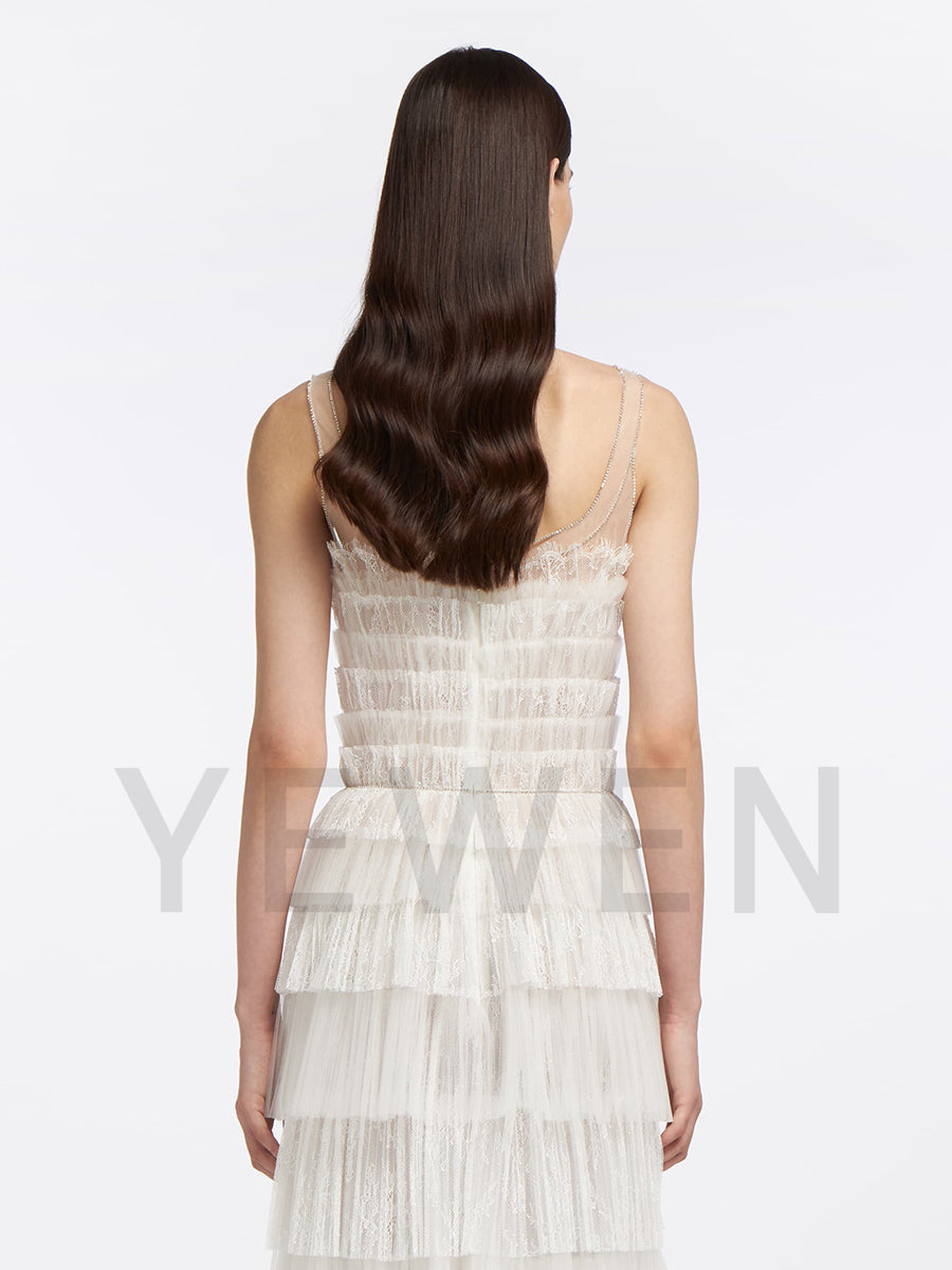 A Line Spaghetti Strap Lace Evening Dress Tulle Formal Party Dress