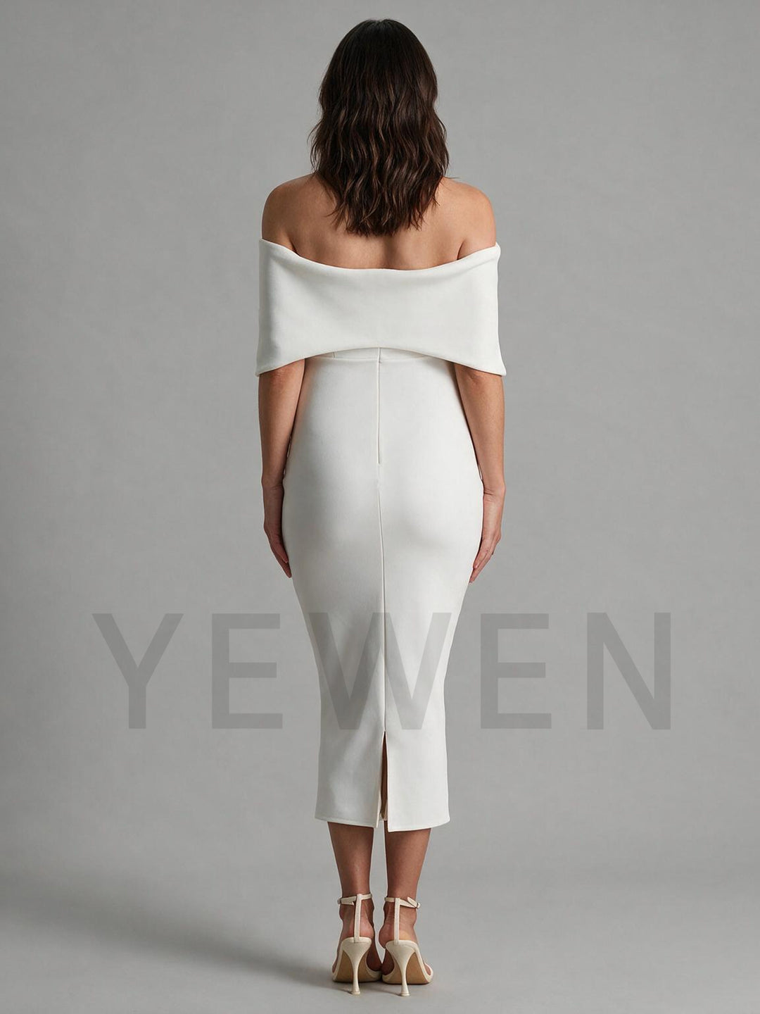 Ivory Off-Shoulder Fold-Over Stretch Maternity Dress for Baby Shower