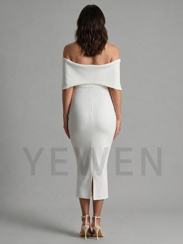 Ivory Off-Shoulder Fold-Over Stretch Maternity Dress for Baby Shower