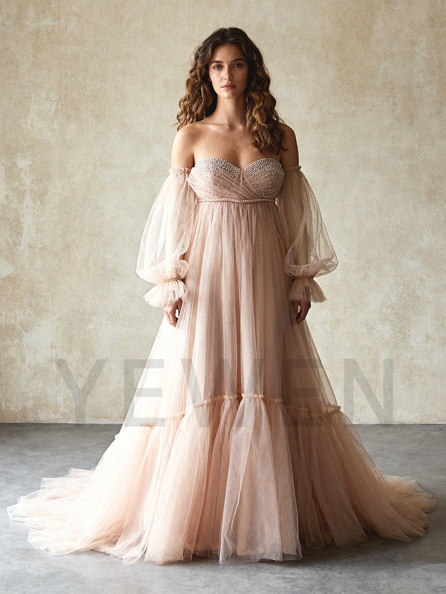 Tulle Maternity Gown with Leg Slit Tulle Gown for Photo Shoot YW250053