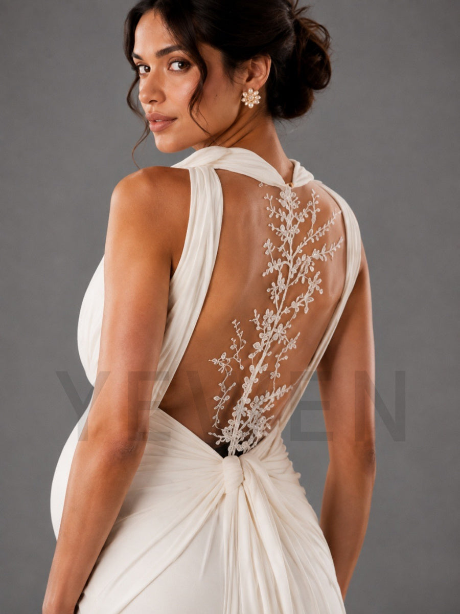 Ivory Sleeveless Deep V-Neck Mermaid Maternity Baby Shower Dress L-26924
