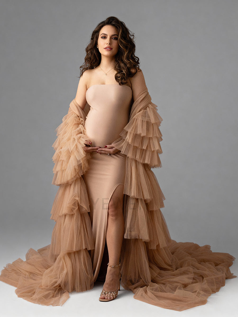 2 Piece Set Purple Maternity Photoshoot Dress Robe for Pregnancy Photography