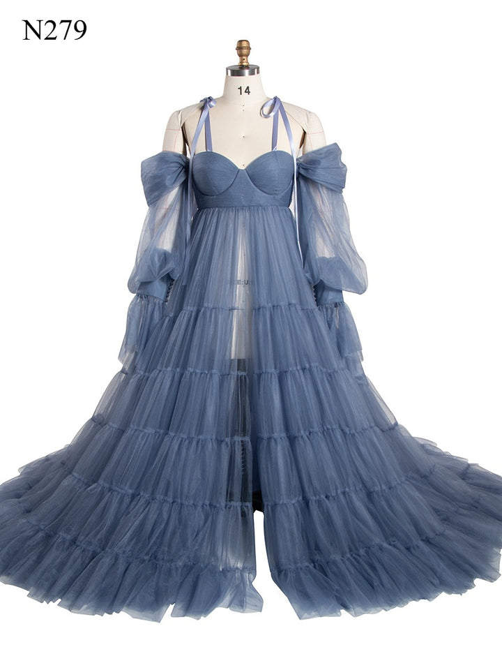 Maternity Dress for Photo Shoot Tulle Gown Photography Dress with Front Belly Slit YW221106