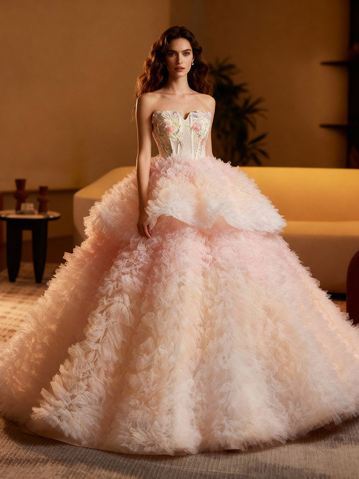 Luxury Tiered Ball Gown Tulle Special Occasion Gown
