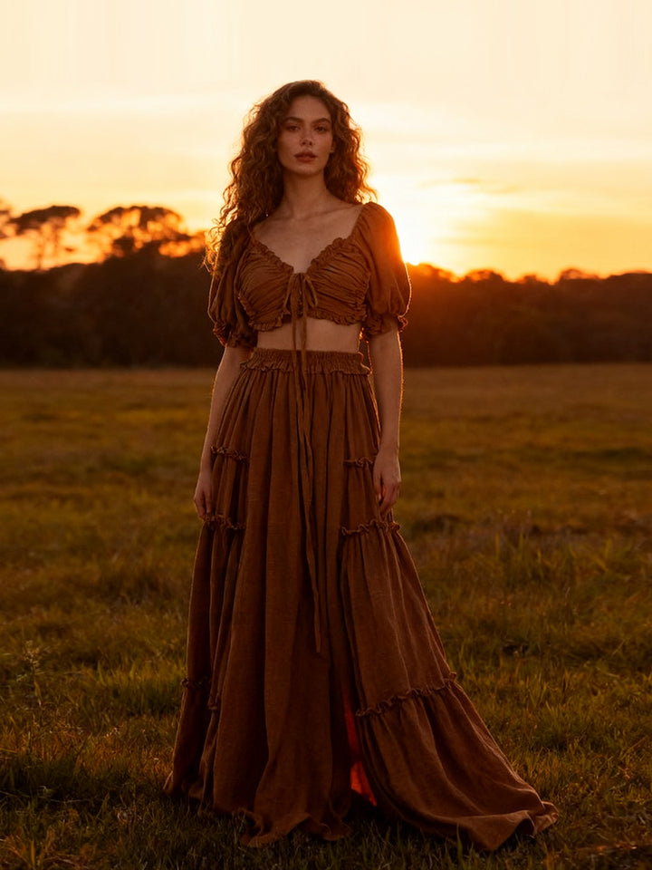 2 Pieces Set Maxi Dresses Half Sleeves Two Side Slit Photo Shoot Dresses Fancy Photography Props YEWEN YW231021