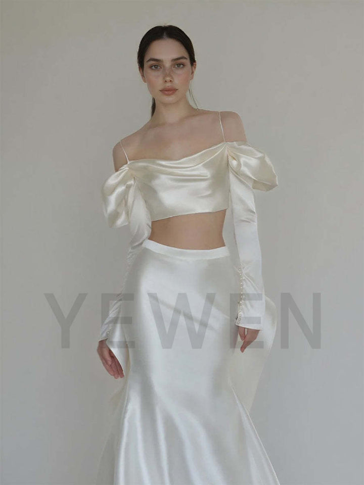 French Style Satin Simple Light Wedding Dress Reception Gown for women