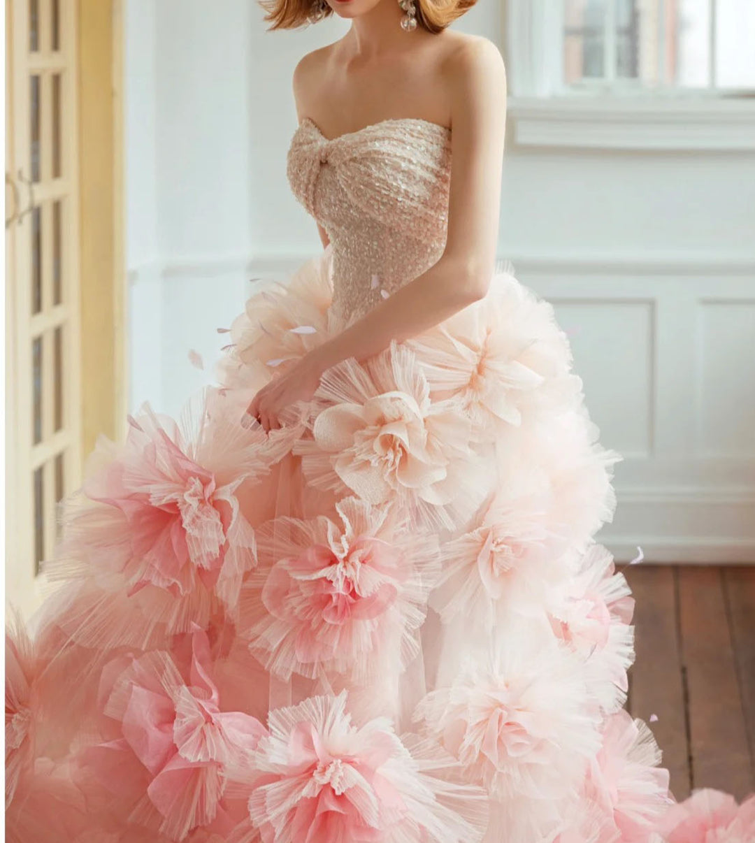 pink puffy wedding dress Pretty Ivory Lace Embroidery Off The Shoulder Satin Ball Gown Wedding Dresses Pink