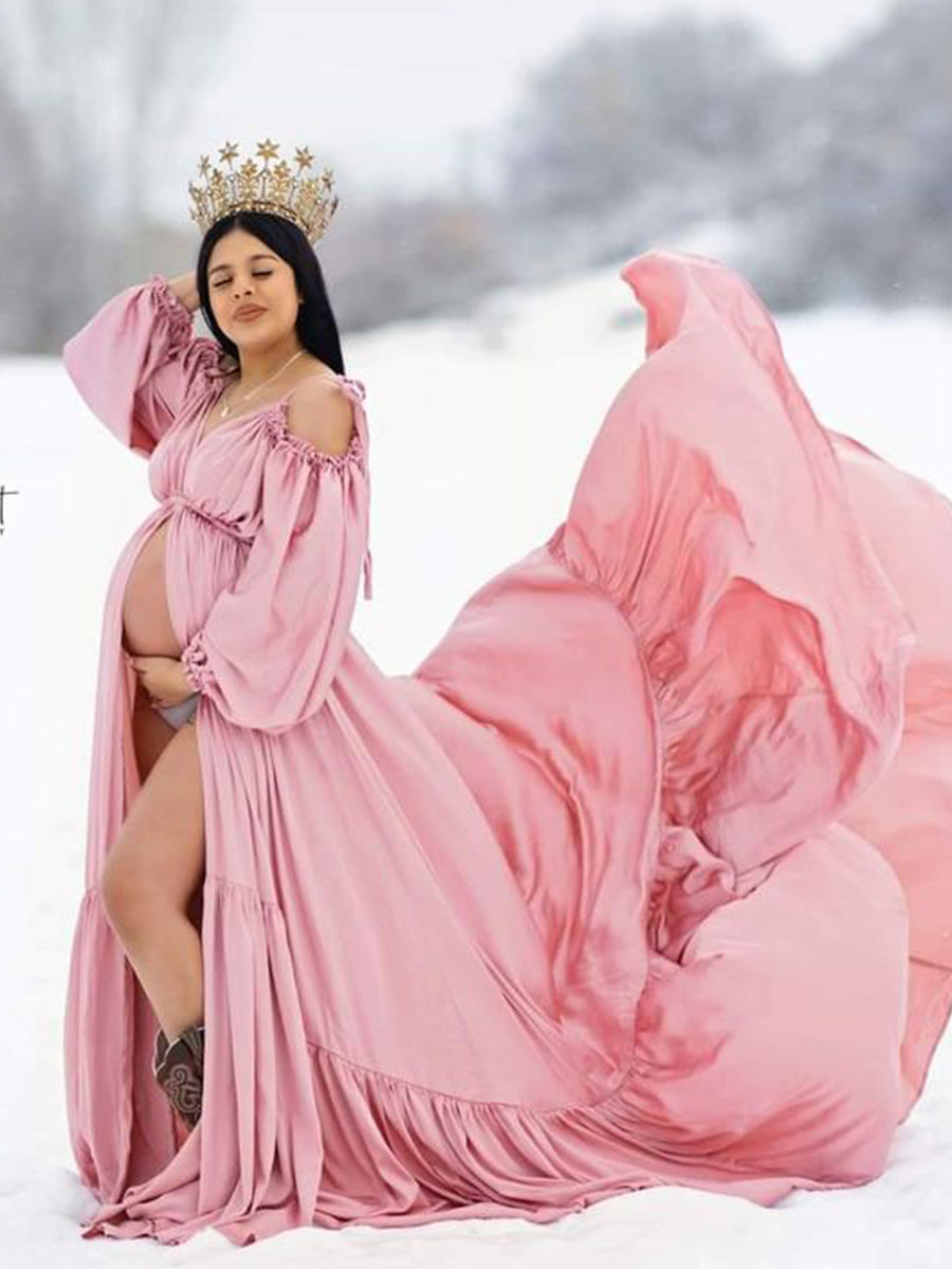 Sexy Shoulderless Maternity Evening Dress Long Pregnant Women Fancy Pregnancy Dress Elegence Maxi Gown Photo Shoot DY21721