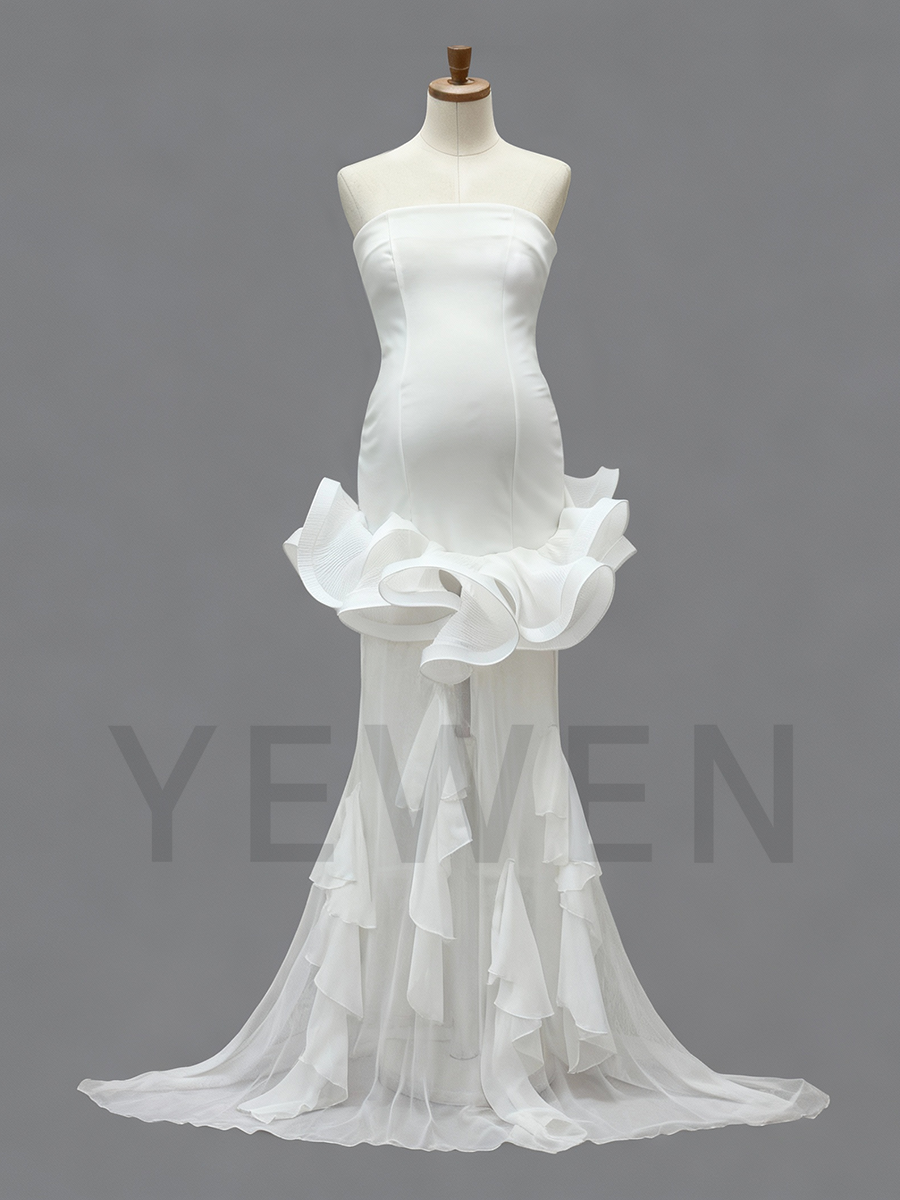 Elegant White Strapless Mermaid Maternity Dress Unique Spandex Pregnancy Gown