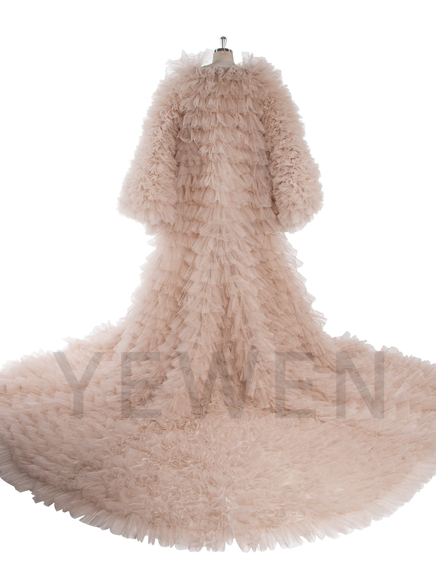 Luxury Volume Tulle Long Jacket Puffy Sleeves Women Cloak Outwear YW251038