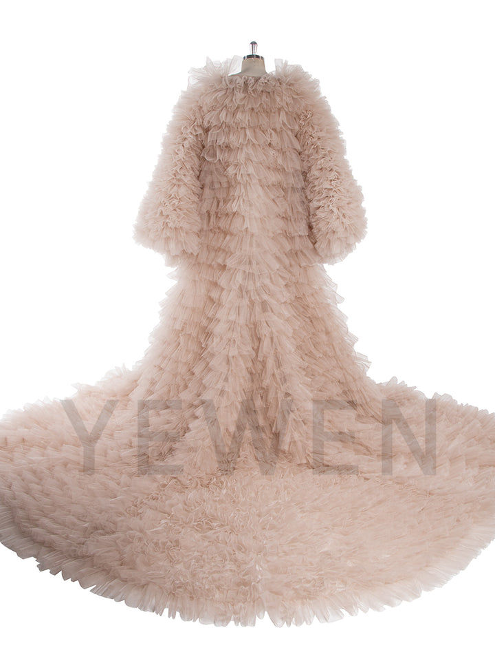 Luxury Volume Tulle Long Jacket Puffy Sleeves Women Cloak Outwear YW251038