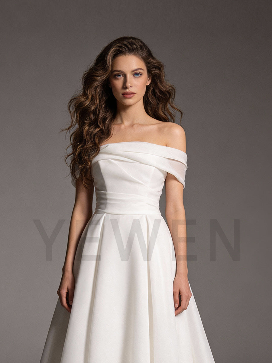 Simple Organza Strapless Wedding Dress A line Bridal Gown