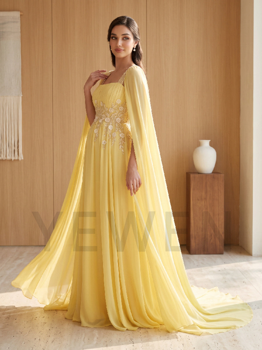 Chiffon Cape Sleeve Floral Sequin Maternity Baby Shower Dress YD260928