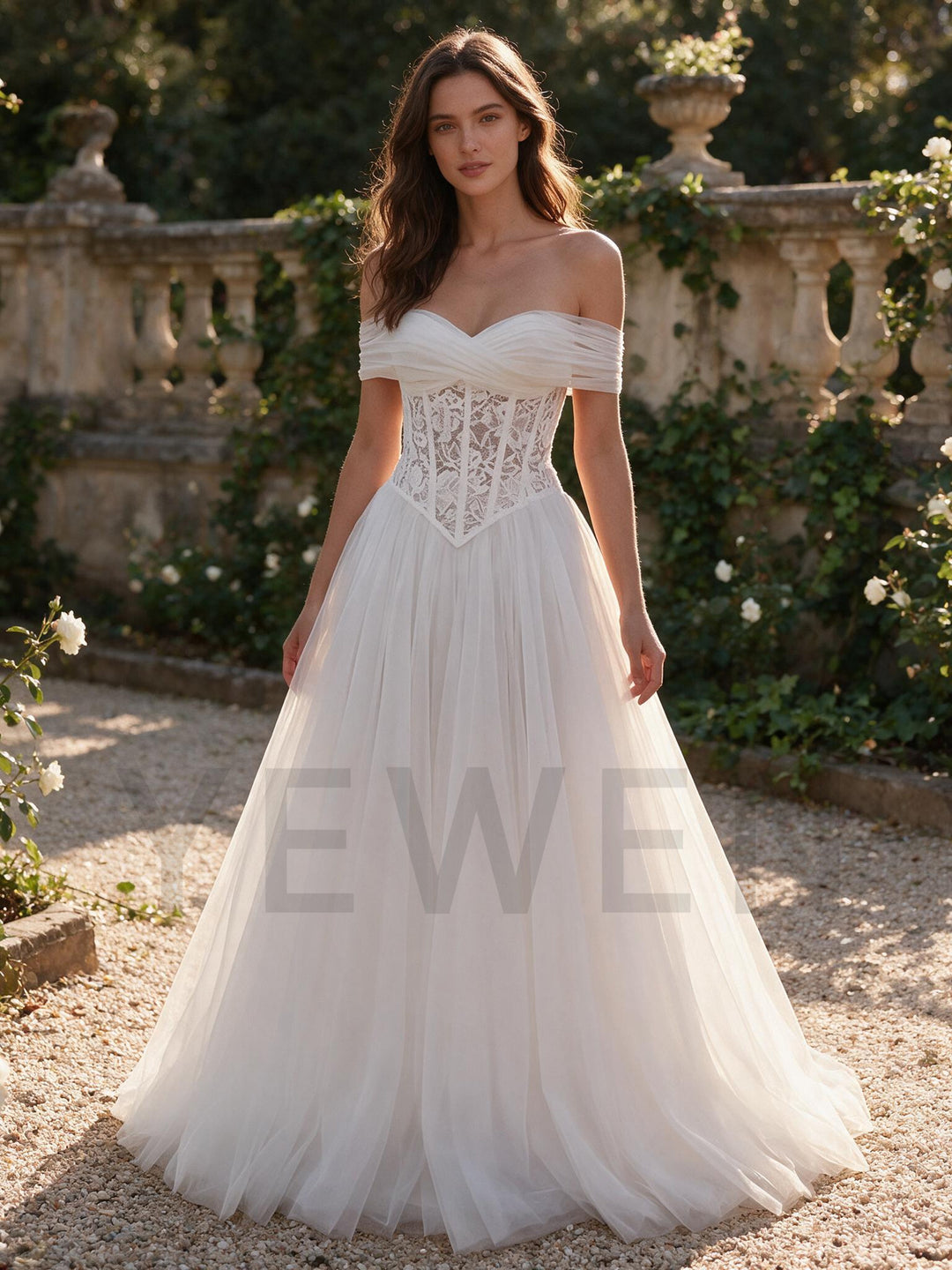 Ivory A-line Off-Shoulder Sweetheart Lace Wedding Dress