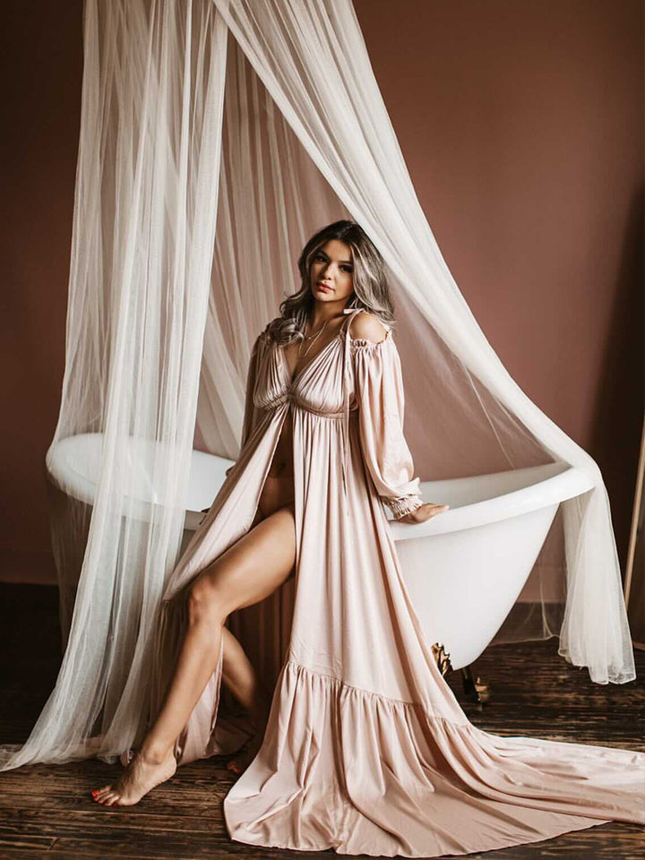 Sexy Shoulderless Maternity Evening Dress Long Pregnant Women Fancy Pregnancy Dress Elegence Maxi Gown Photo Shoot DY21721