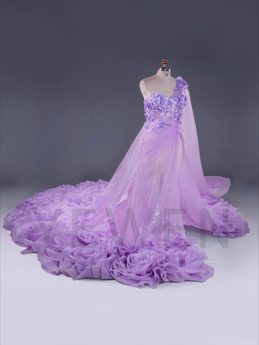 Lavender  One-Shoulder Photo Shoot Dress Ruched Tulle Colored Bridal Gown YW260340