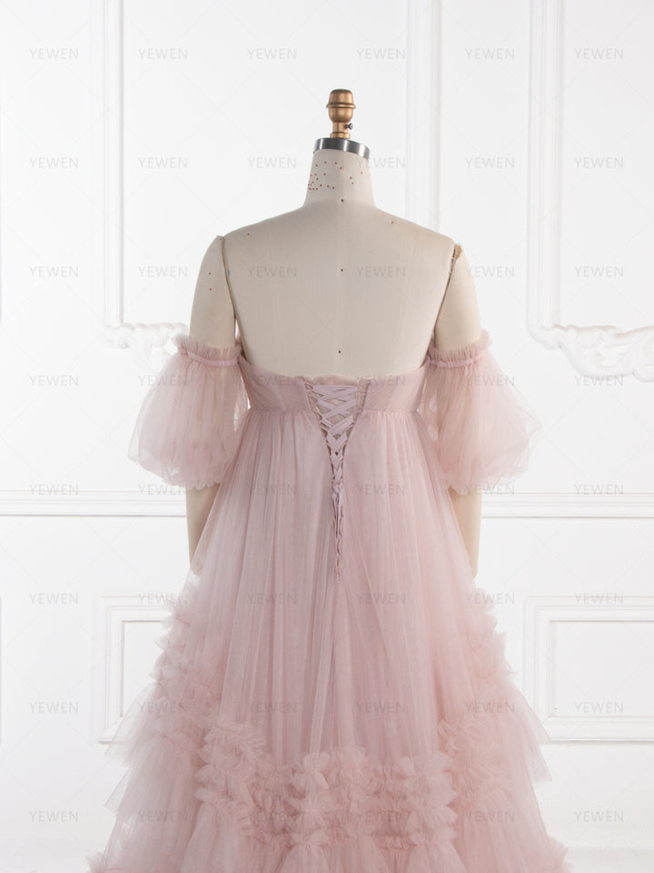 High Waist Tulle Gown for Photoshoot Tiered Ruffles Tulle Dress for Event YW251037-1