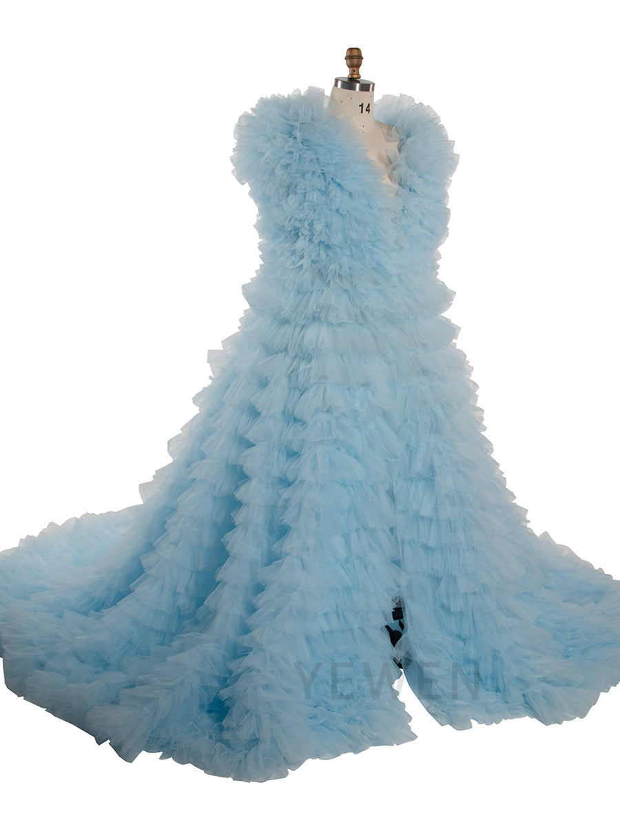 Tulle Robe Dress for Photoshoot Layer Ruffles Tulle Gown for Baby Shower YW260215