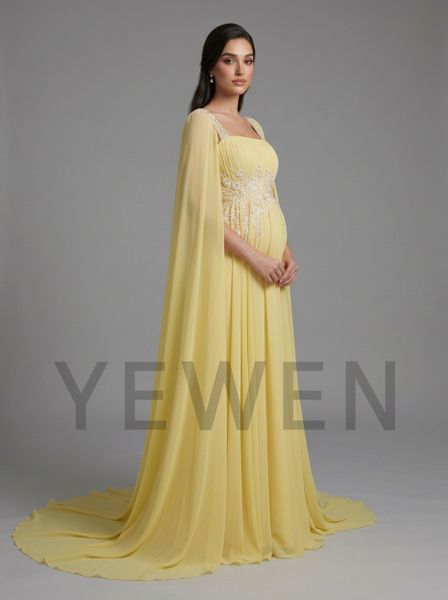 Chiffon Cape Sleeve Floral Sequin Maternity Baby Shower Dress YD260928