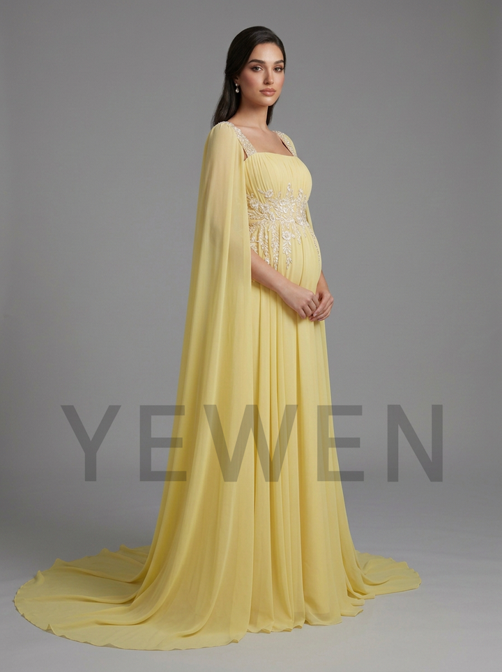 Chiffon Cape Sleeve Floral Sequin Maternity Baby Shower Dress YD260928