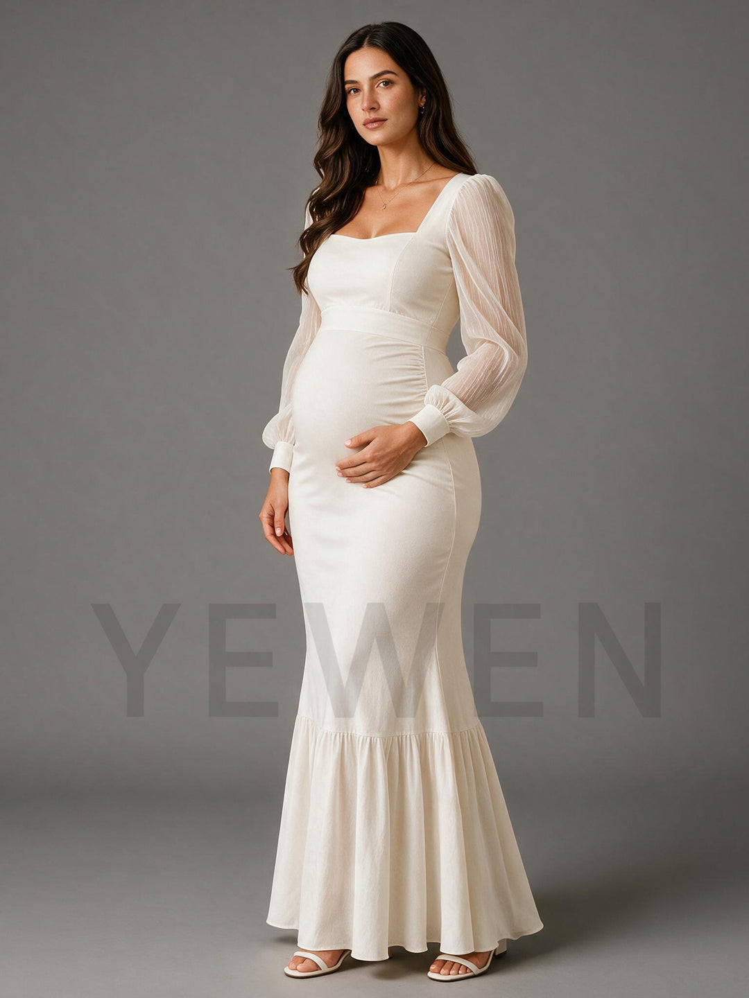 Ivory Square Neck Maternity Dress for Baby Shower