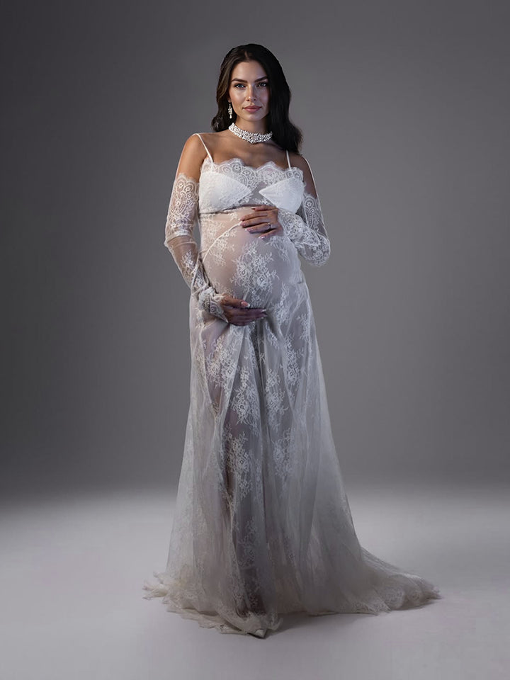 Boho Ivory Lace Maternity Dress for Photo Shoot Pregnancy Dress