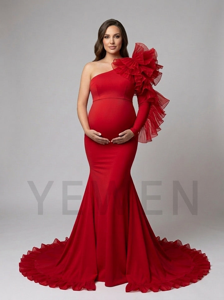 Long Sleeve One-Shoulder Mermaid Maternity Photoshoot Gown YD261017