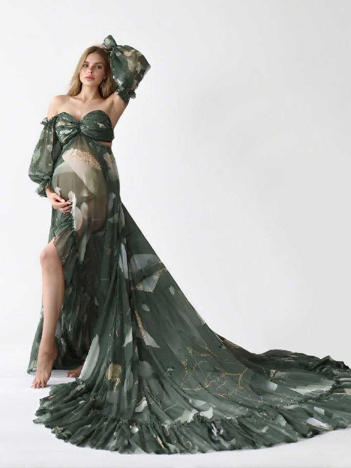 Bohemian Printed Chiffon Maternity Dress for Photoshoot Pregnancy Dress Photoshoot YW240526