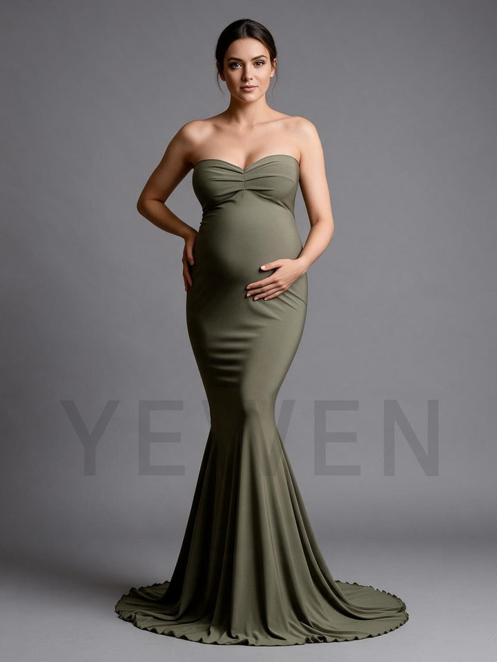 Strapless Ruffle Cape Mermaid Maternity Photoshoot Gown YW2610141