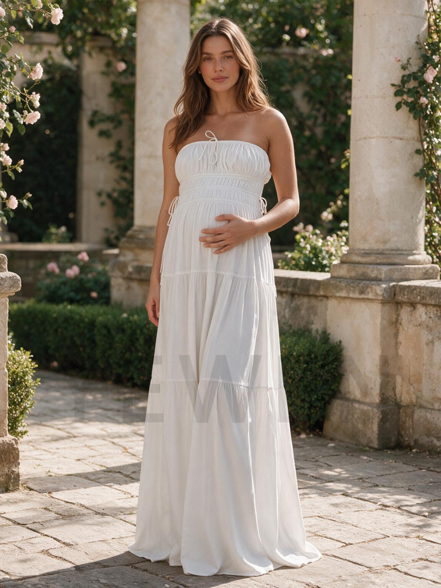White Strapless Tie-Front  Maternity Baby Shower Dress
