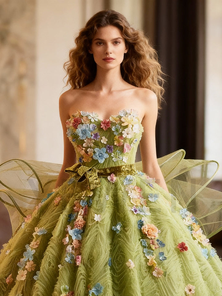 Customized Quinceanera Dress 3D Flowers Appliques Ball Gown