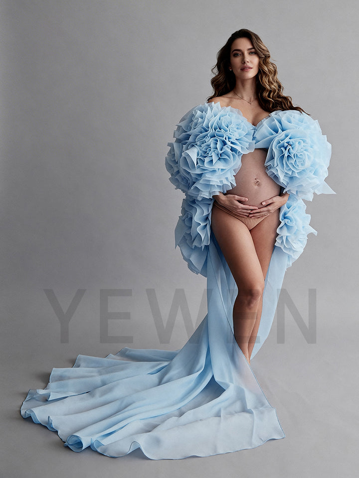 Hand 3D Floral Cape with Detachable Train Bridal Coat Wedding Shawl Maternity Photoshoot Cape with Train