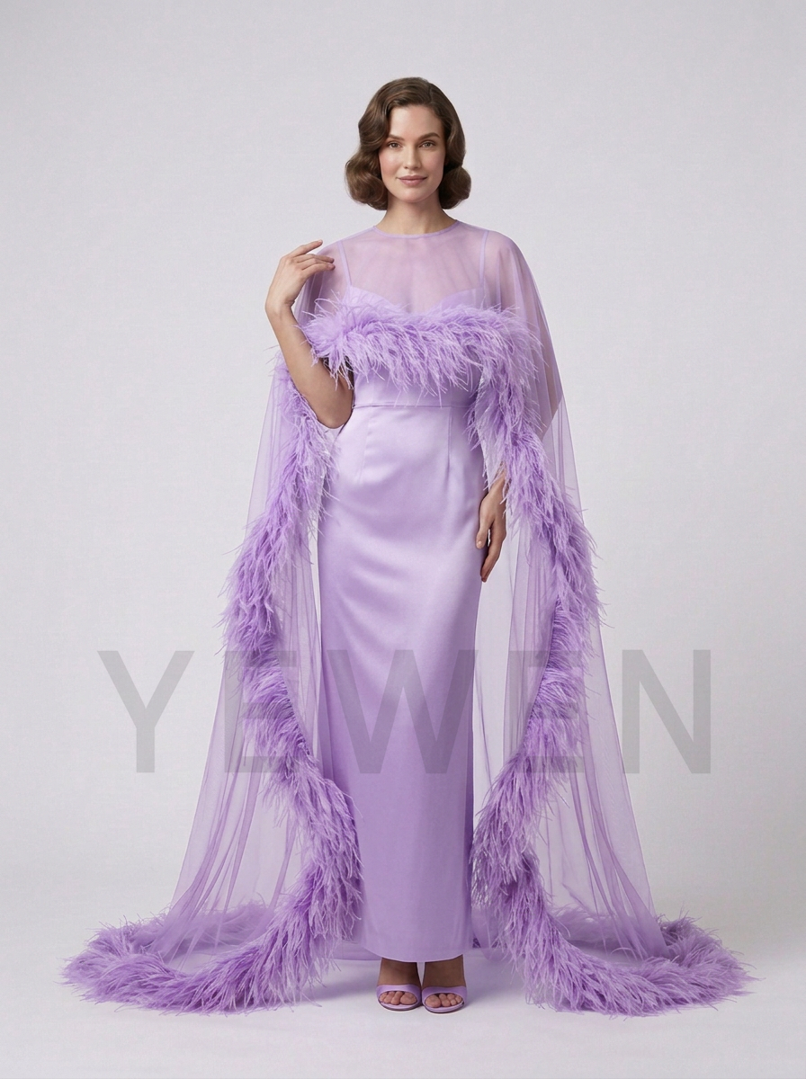 Sheer Cape Ostrich Feather Maternity Dress for Baby Shower YD260929