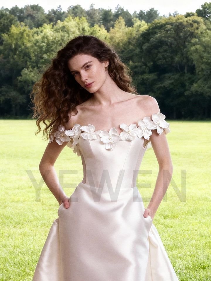 Elegant Off Shoulder Wedding Dresss Mermaid Satin Bridal Gown