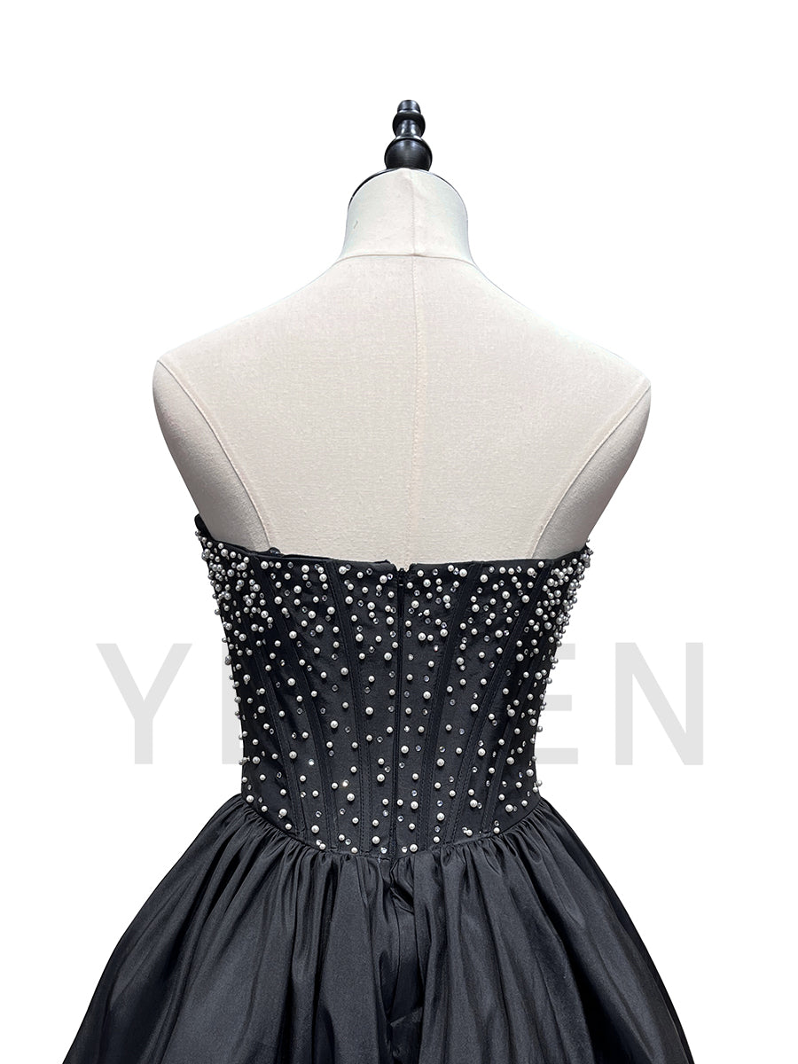 Black Beading Evening Dress Women Strapless Mini Prom Party Cocktail Dress F25168J