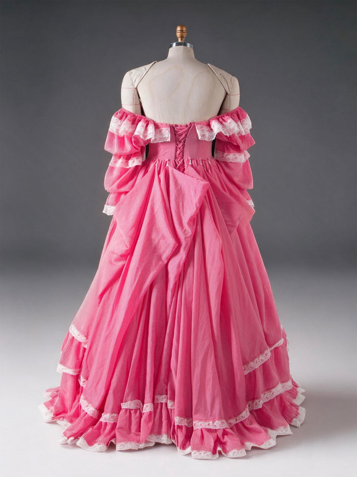 Custom Made Princess Gown with Adjustable Train Red Stripe Maiden Gown YW260265-1