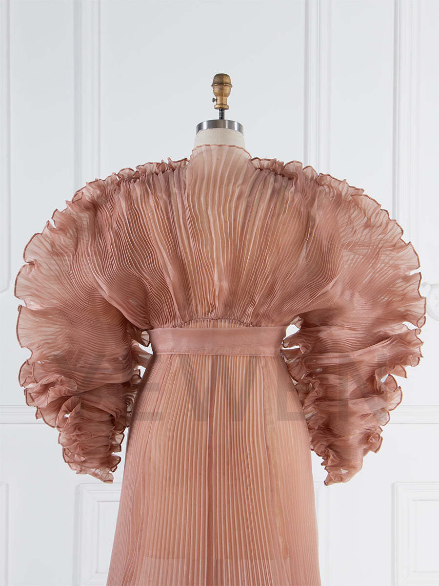 V Neck Pleated Organza Maternity Dresses for Photoshoot Big Skirt Sheer Dress for Maternity Baby Shower YW250013