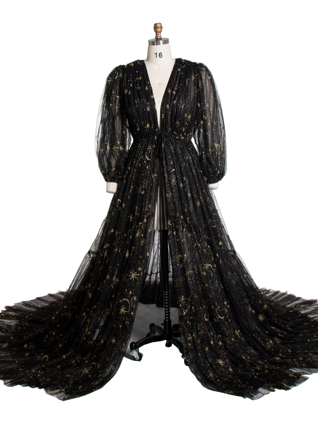 Black Tulle Embroidered Gold Stars Maternity Robe Full Sleeves See Through Photo Shoot Dress YW220217-1 yewendress Black Tulle Embroidered Gold Stars Maternity Robe Full Sleeves See Through Photo Shoot Dress YW220217-1 yewendress