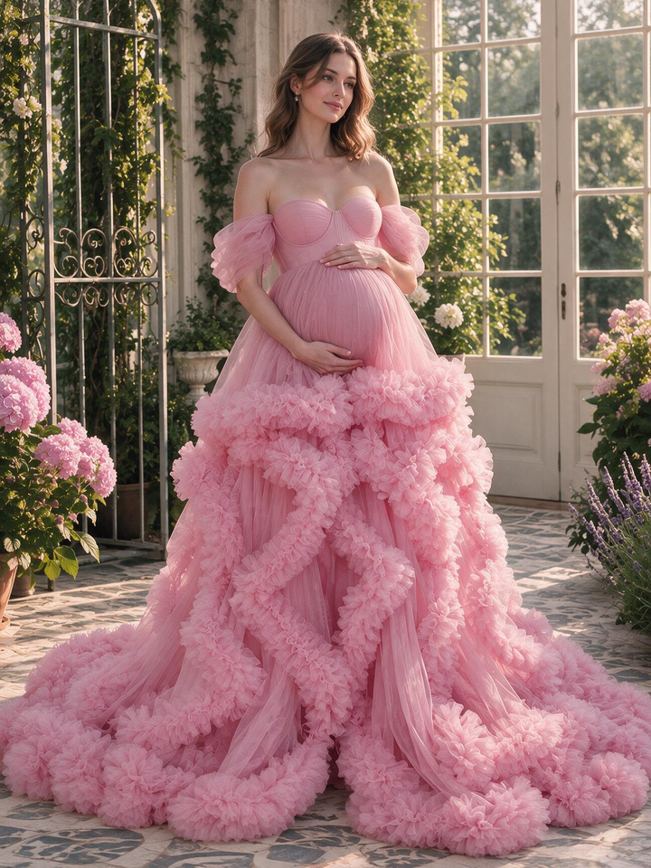 Off Shoulder Maternity Gowns for Photo Shoot Pregnancy Photography Robe YW220108