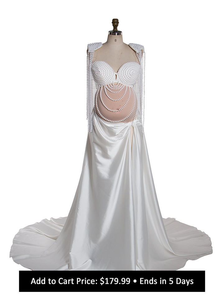 2 Piece Set Pearls Maternity Dress Photoshoot Custom Made Baby Shower Dress for Pregnant Women YW250085
