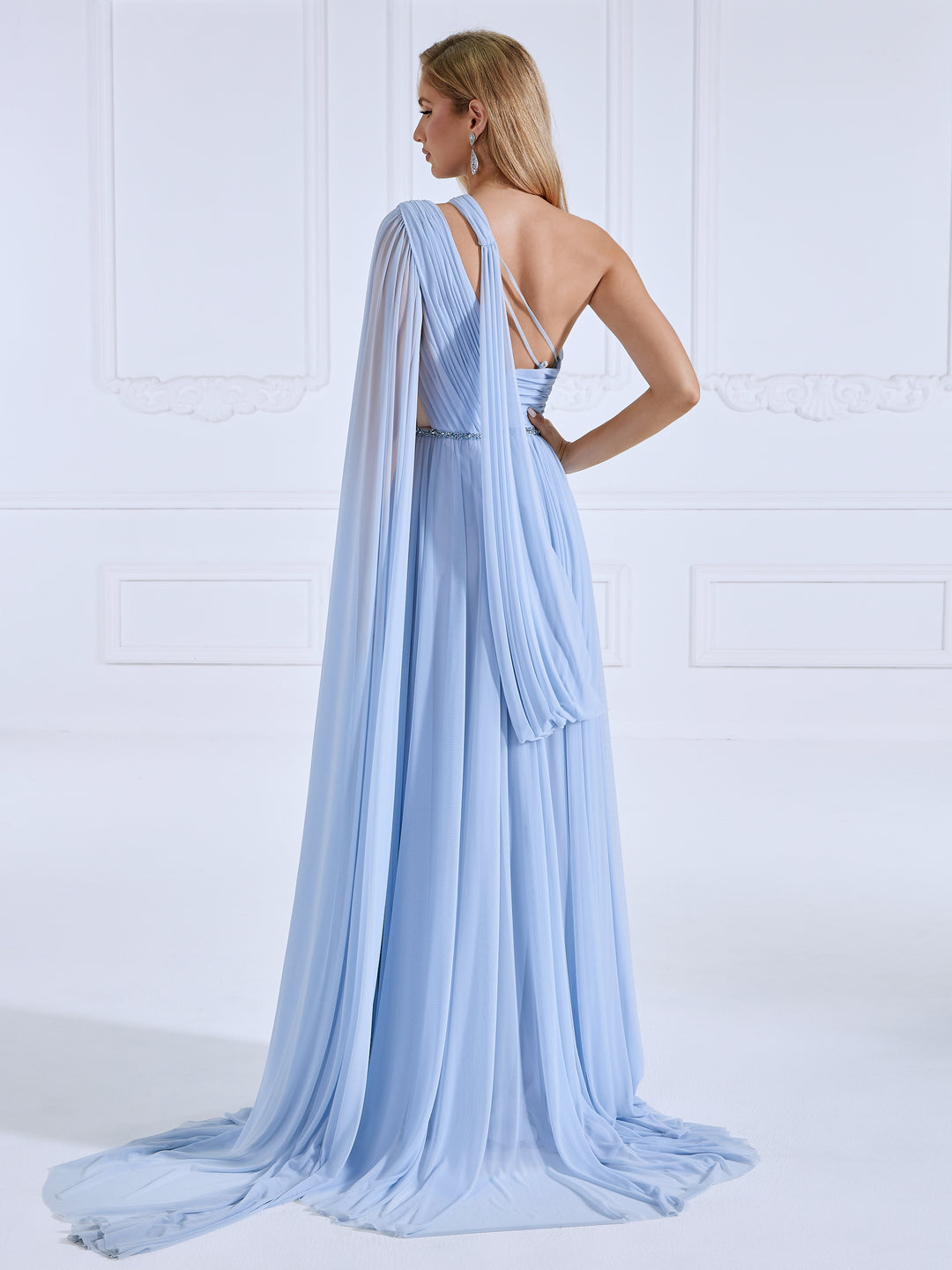 Elegant Cape Sleeve A-Line Prom Dresses | Soft Mesh Formal Gown yewendress Elegant Cape Sleeve A-Line Prom Dresses | Soft Mesh Formal Gown yewendress