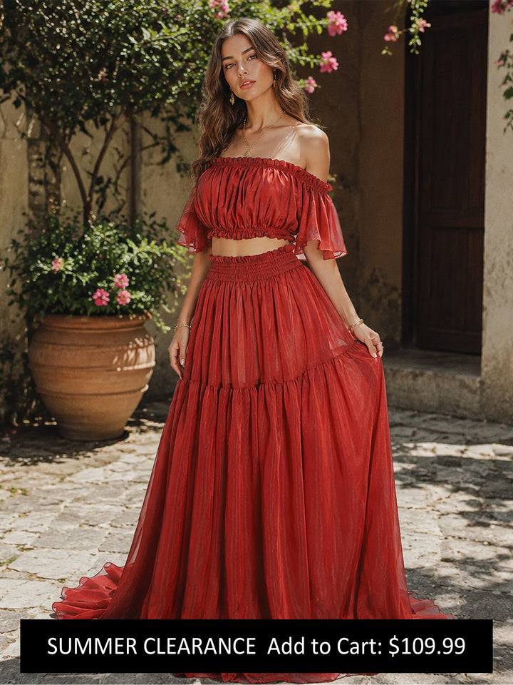 Silk Soft Organza Women's Boho Two-Pieces Set /Top and Skirt Maternity Session Pregnancy Photo Shoot Dress YW230309