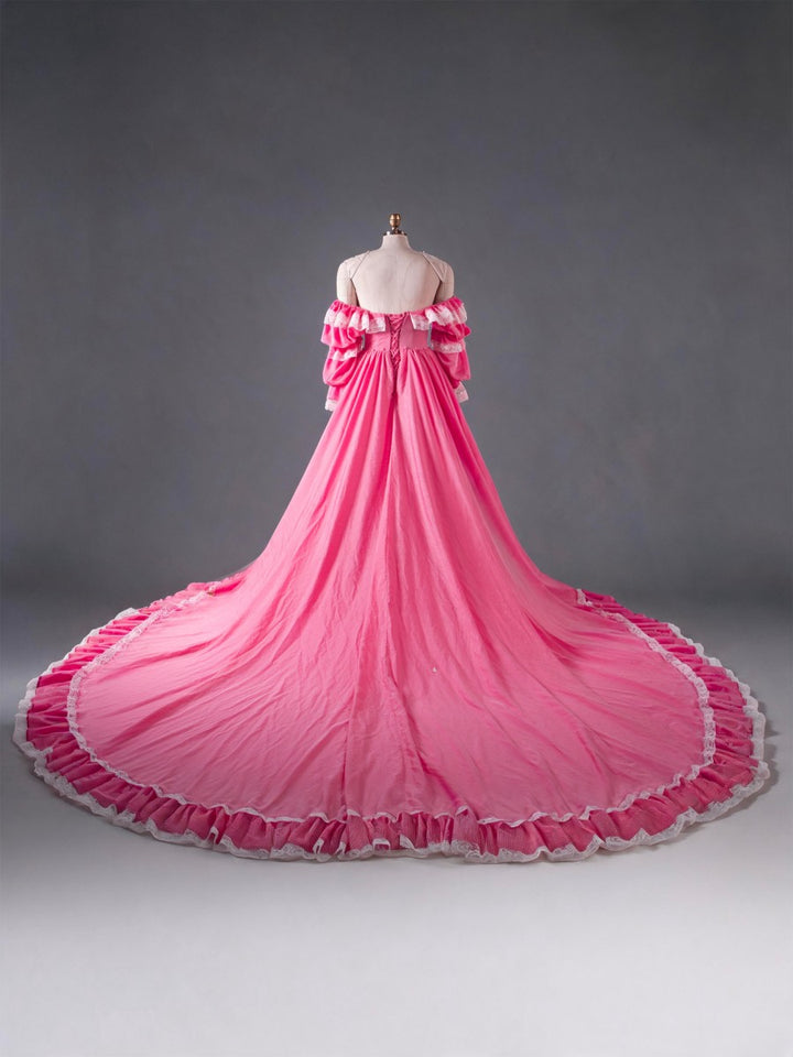 Custom Made Princess Gown with Adjustable Train Red Stripe Maiden Gown YW260265-1