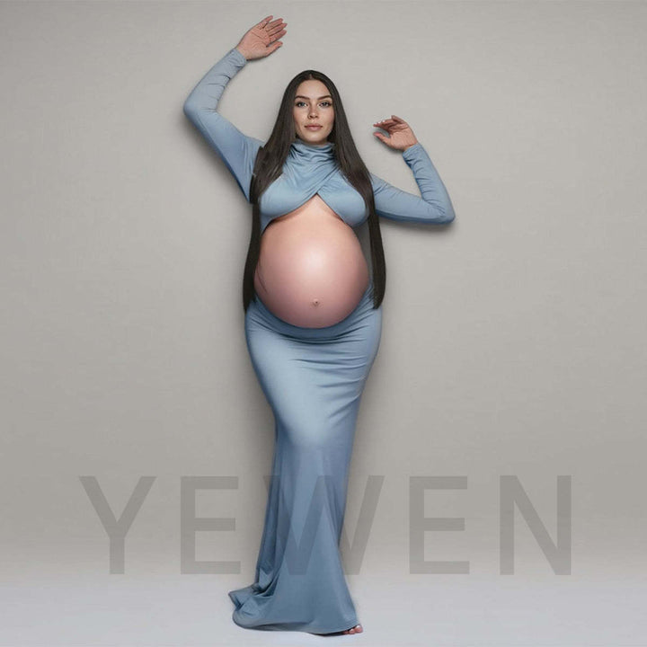 Long Sleeves Stretchy Fabric Red Maternity Dresses for Photoshoot Show Belly Baby Shower Dresses YW243168