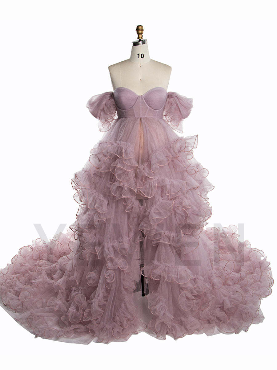 Maternity Dress for Photo Shoot Tulle Ruffle Maternity Gown Baby Shower Photoshoot Dress YW243160