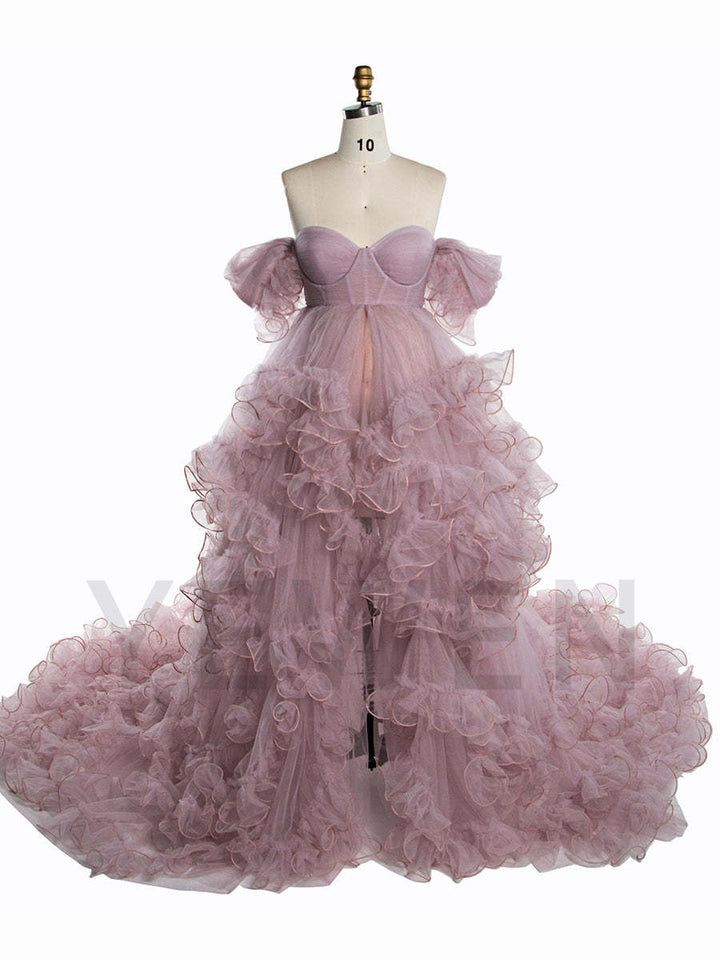 Maternity Dress for Photo Shoot Tulle Ruffle Maternity Gown Baby Shower Photoshoot Dress YW243160