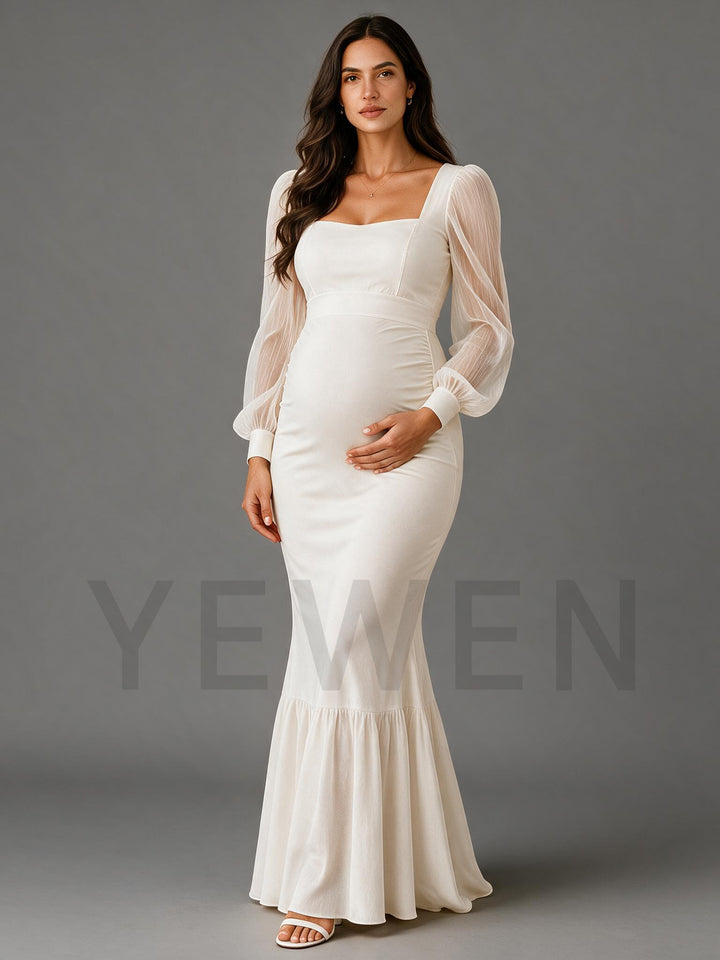 Ivory Square Neck Maternity Dress for Baby Shower