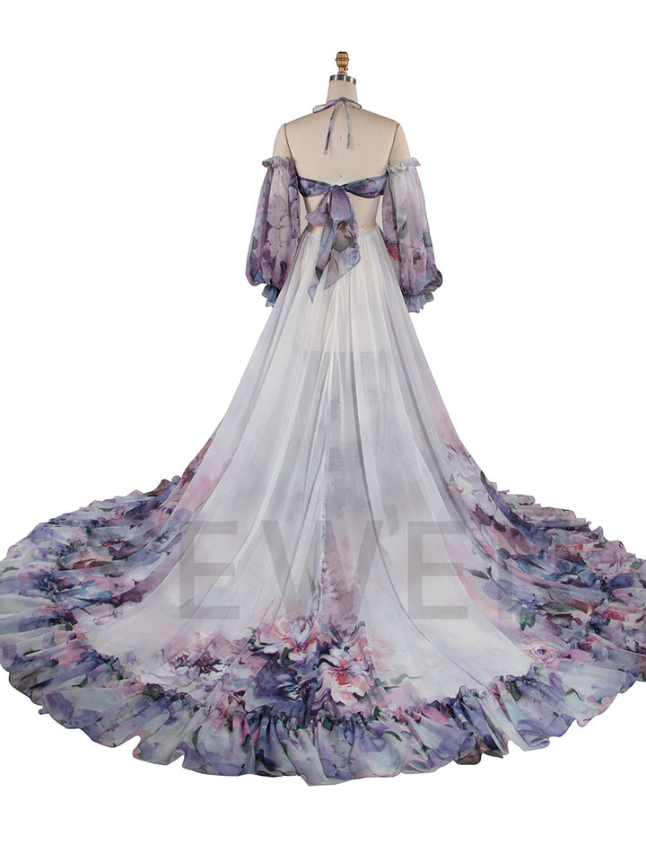 Bohemian Printed Chiffon Maternity Dress for Photoshoot Pregnancy Dress Photoshoot YW240526